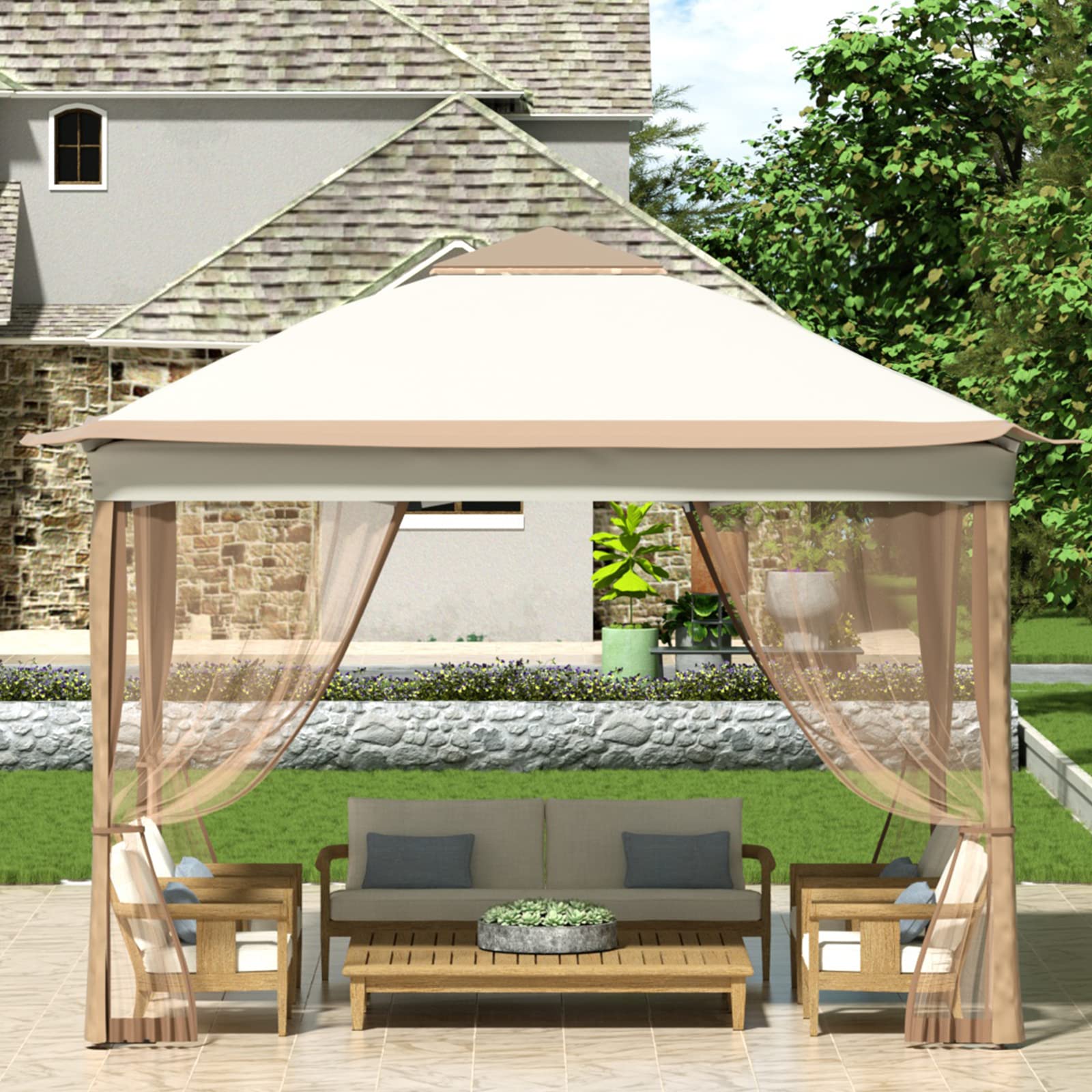 【Gazebo】Happybuy 12x12ft Outdoor Pop-Up Canopy Gazebo Starter Kit