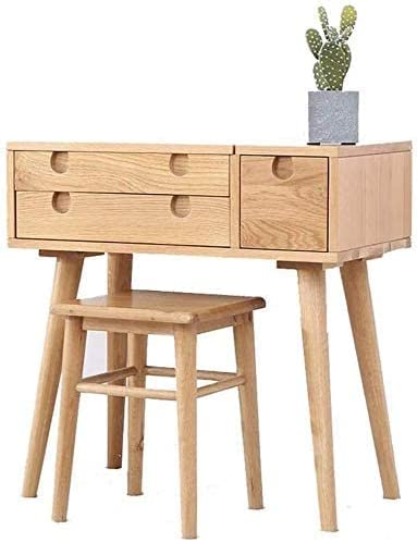 QULACO Luxury Dresser Table Vanity Makeup Table Set, Makeup Vanity Vanity Flip Top Mirror, Solid Wood Dressing Table, Writing Desk with Stool Set, 2 Drawers