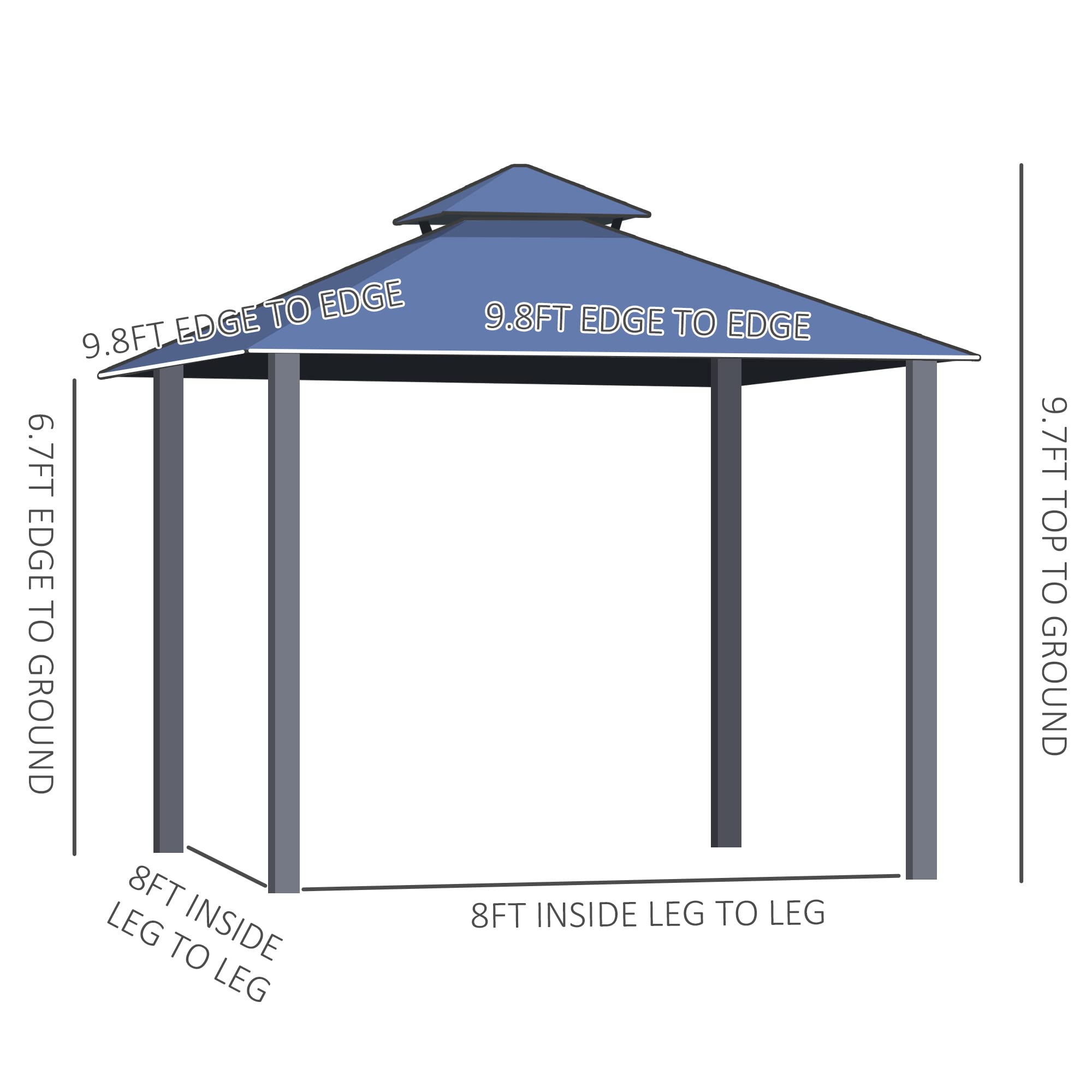 【Gazebo】Polycarbonate Hardtop Gazebo Canopy Outdoor Double Tier Roof Aluminum Frame with Curtains