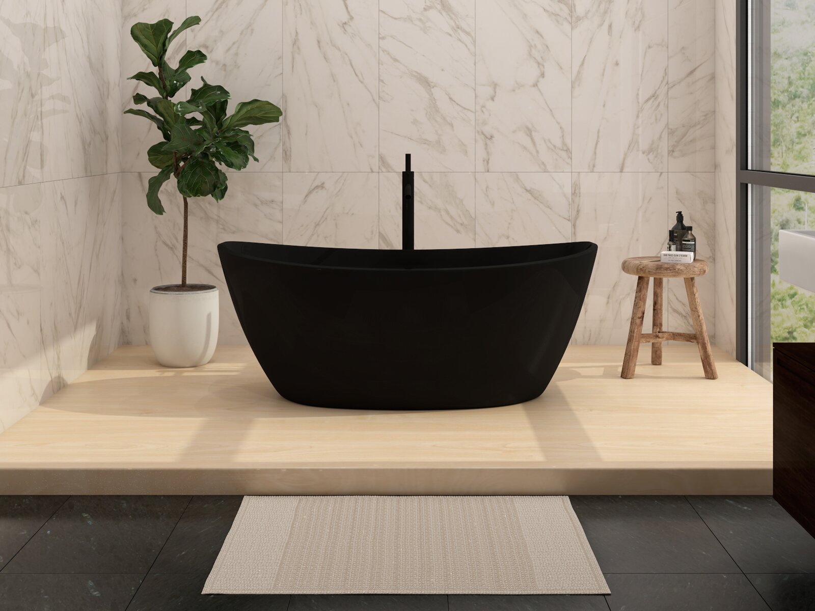 【Home Improvement】59" x 33" Freestanding Soaking Solid Surface Bathtub