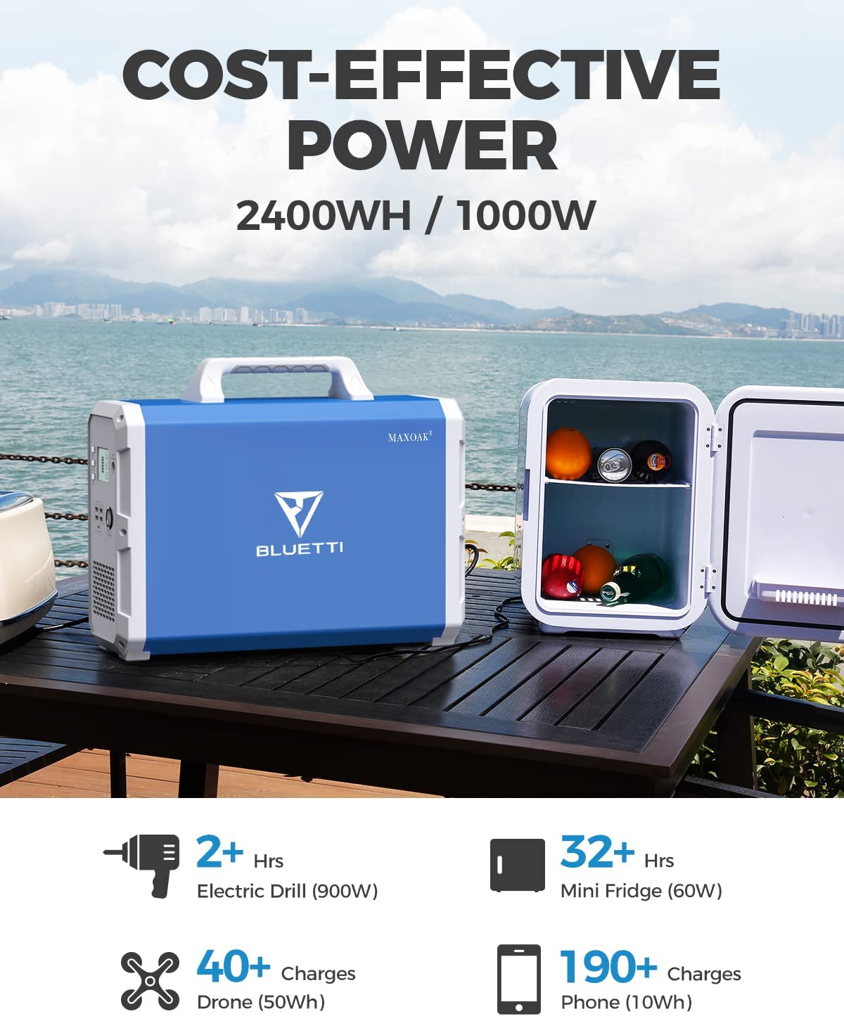 MAXOAK Portable Power Station 2400Wh/1000W EB240 Solar Generator, W/ 2 AC Outlets Emergency Battery Backup for Outdoor Camping Van Home Use