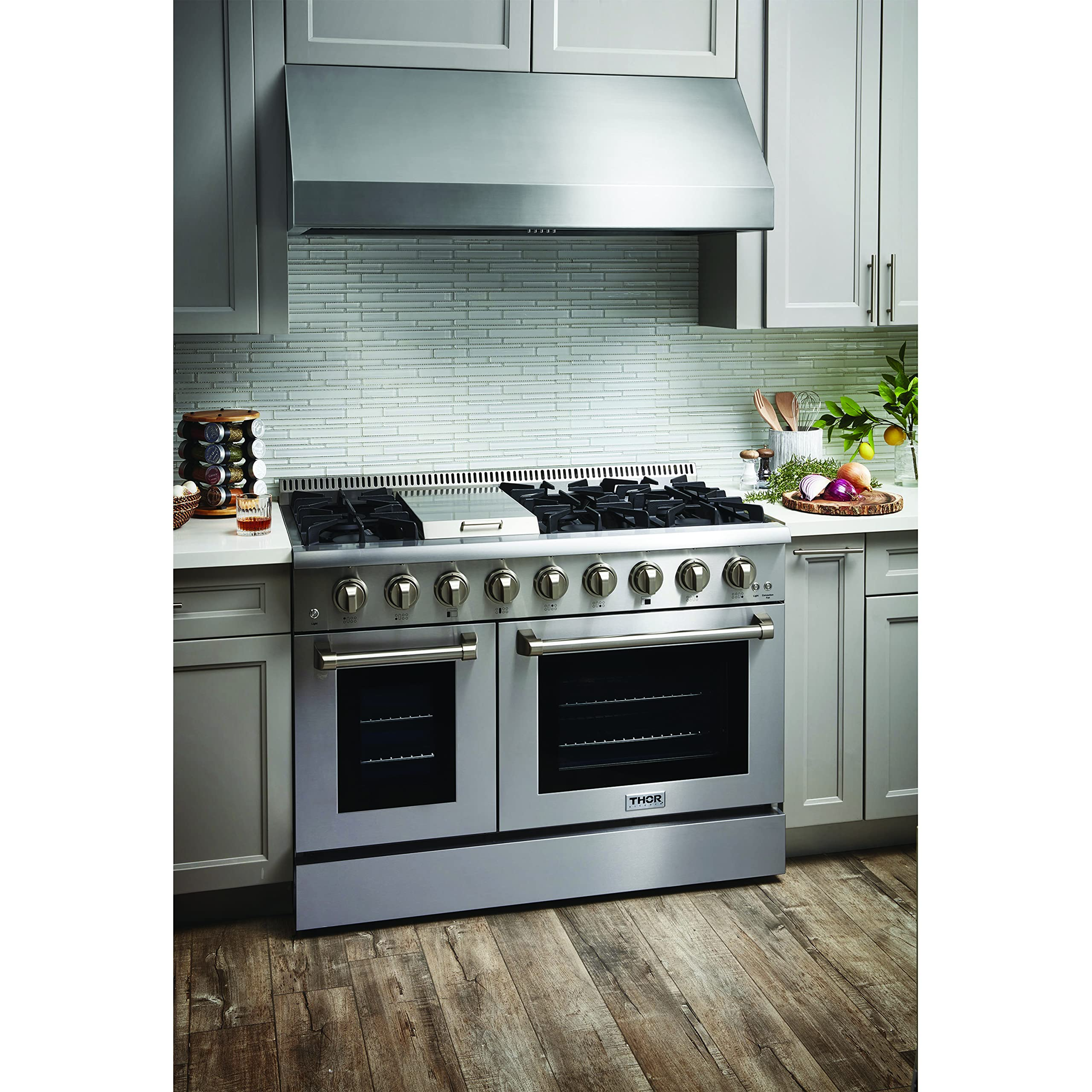 【Appliances】48" Griddle Gas Range with 6 Burners & Double 4.2 cu.Ft & 2.5 cu, ft Oven Capacity Stainless Steel
