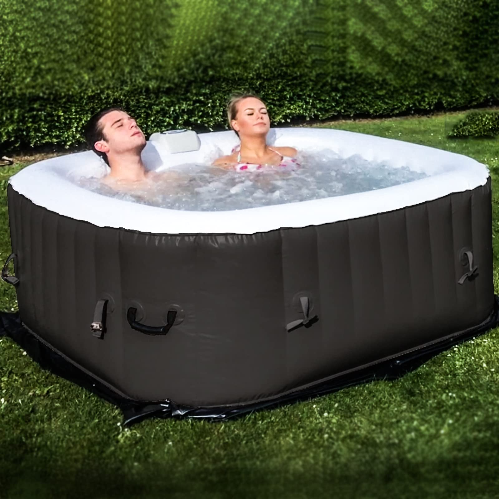 【Sports&Outdoors】Portable Hot Tub 61X61X26 Inch Air Jet Spa 2-3 Person Inflatable Outdoor Hot Tub Spa