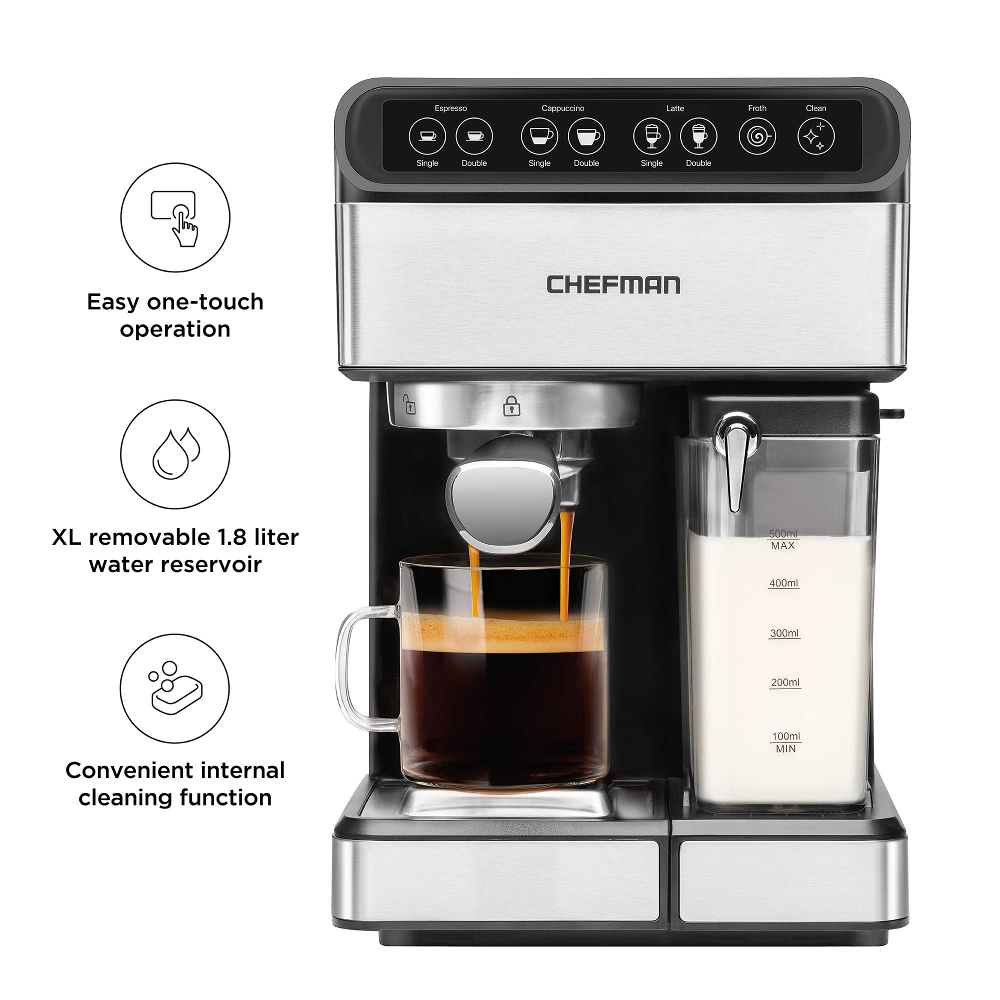 【Appliances】6-in-1 Espresso Machine, 15-Bar Pump, Built-In Milk Froth for Cappuccino & Latte Coffee