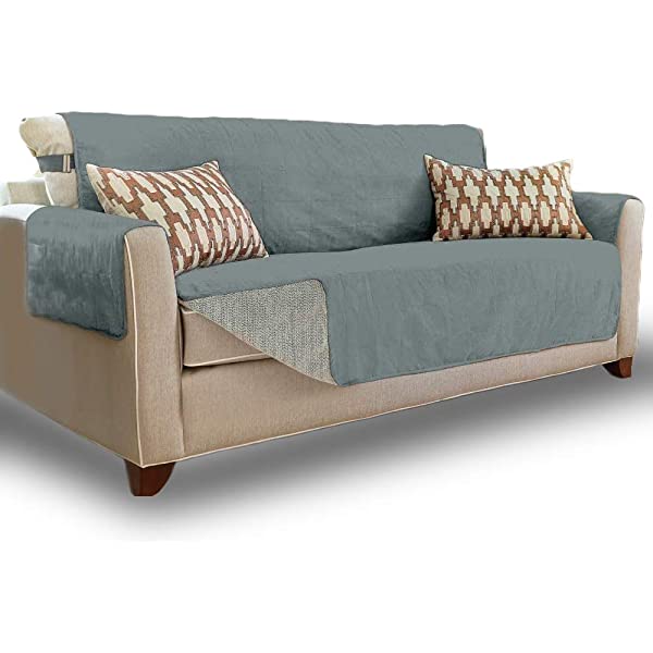 Gorilla Grip original soft suede sofa cover, XL size, 70 inches seat width, patent non-slip durable furniture cover, with shoulder strap, washable dog, children, pet sofa cover, dark gray 70