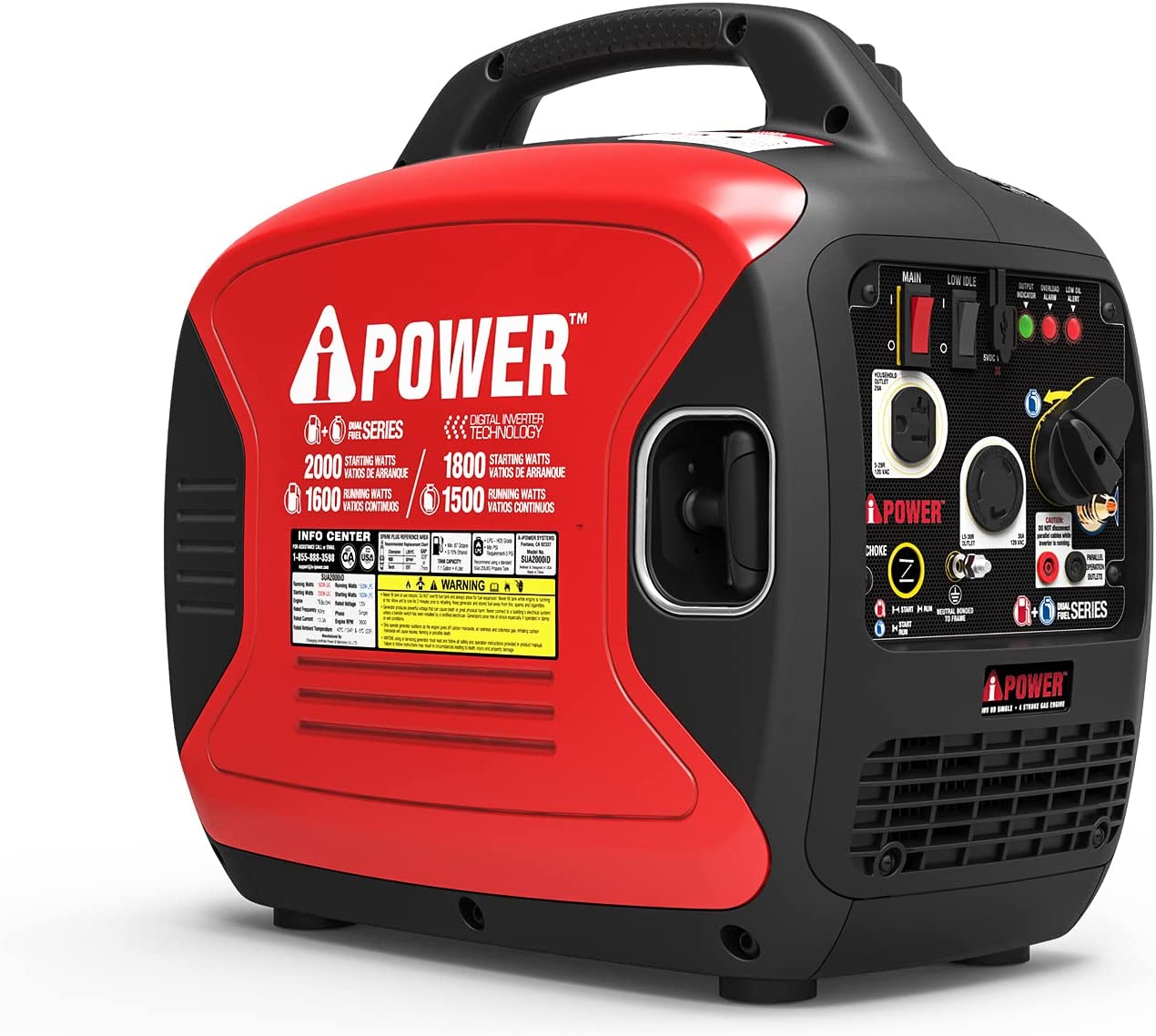 A-iPower SUA2000iD 2000 Watt Portable Inverter Generator Gas & Propane Powered, Small with Super Quiet Operation for Home, RV, or Emergency