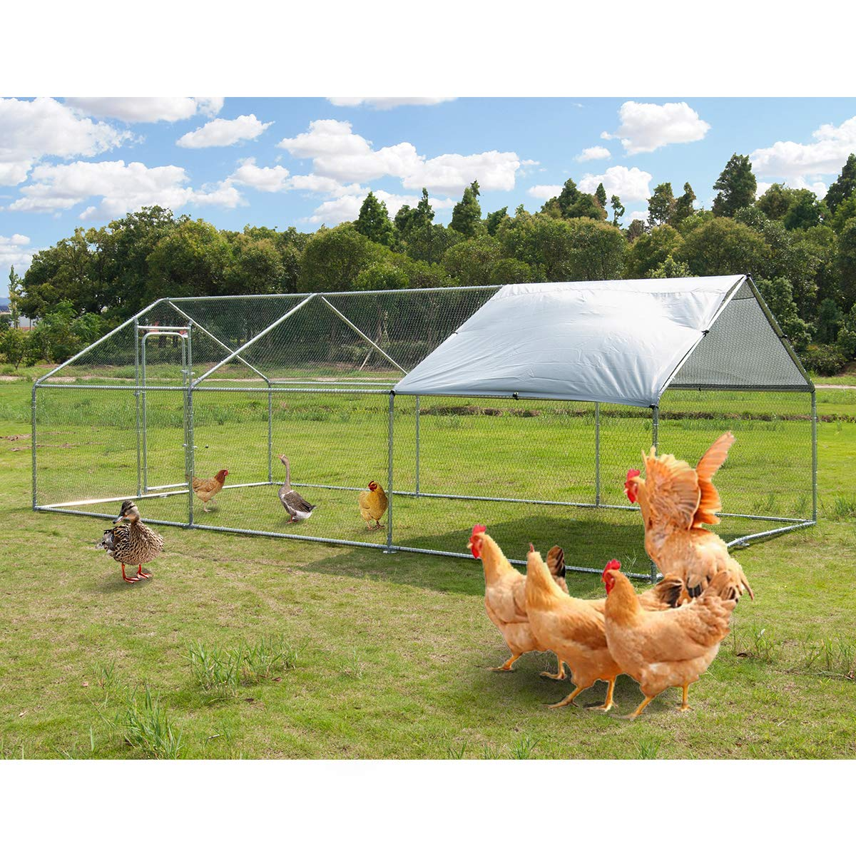 【Pet】【BS】Large Metal Chicken Coop Walk-in Poultry Cage Hen Run House Rabbits Habitat Cage(10