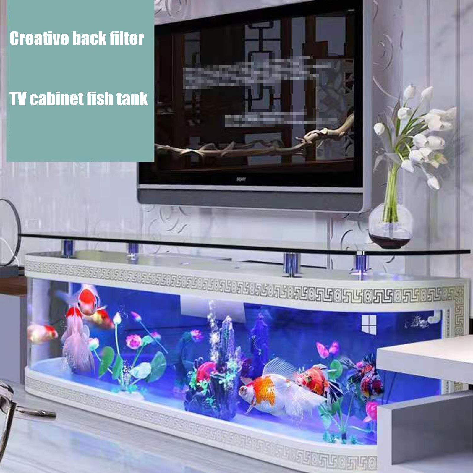 【Pet】Living Room Background Wall TV Cabinet Ecological Fish Tank Square Aquarium Glass Coffee Table