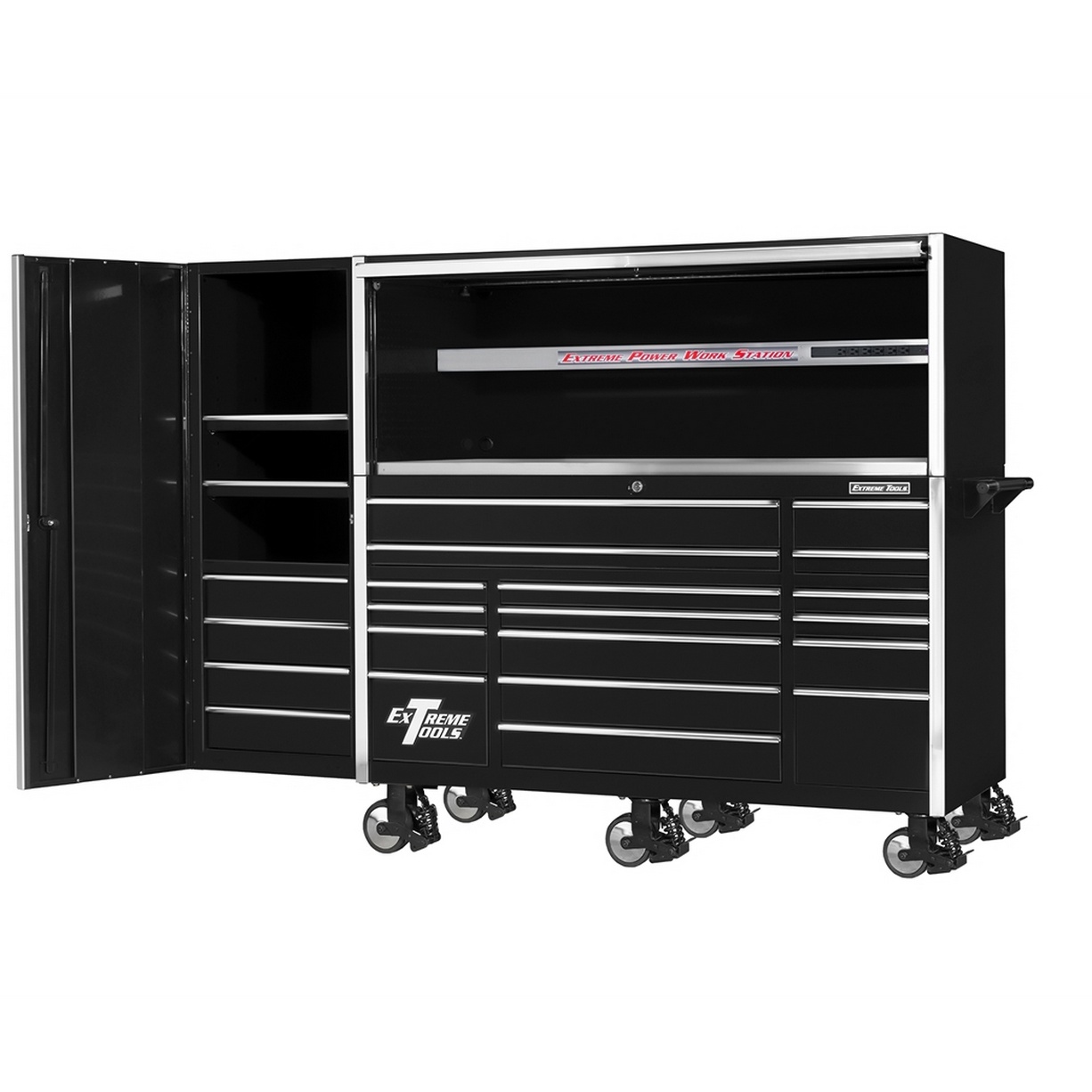 n- used toolbox72 21 Drawers Professional Roller Cabinet, Extreme Power Workstation Hutch &  Side Cabinet Combon-