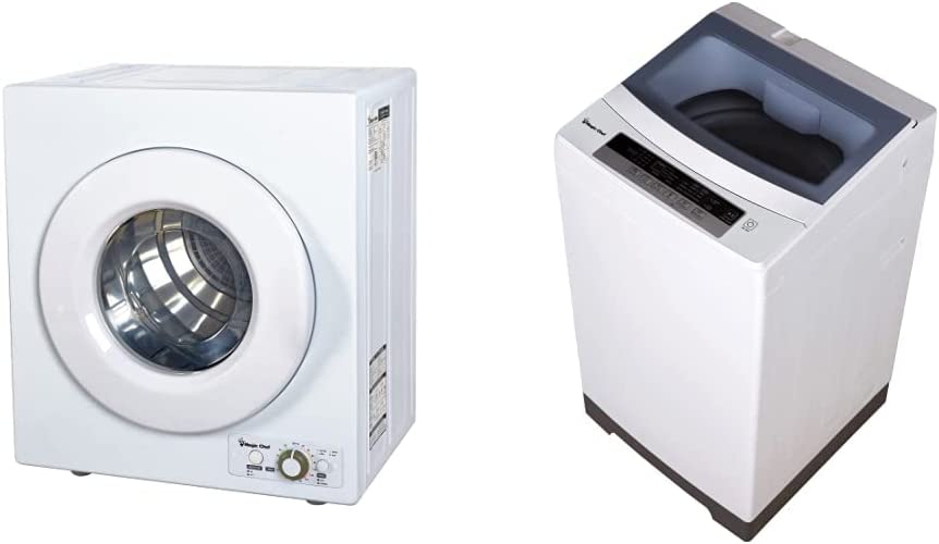 Magic Chef MCPMCSCDRY1S MCSDRY1S 2.6 cu. ft. Laundry Dryer, White & BLACK+DECKER Small Portable Washer, Washing Machine for Household Use, Portable Washer 0.9 Cu. Ft. with 5 Cycles, Transparent Lid