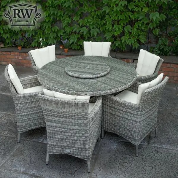 【Furniture】Outdoor Wicker 135cm Round Table 6 Seats (Light Gray)