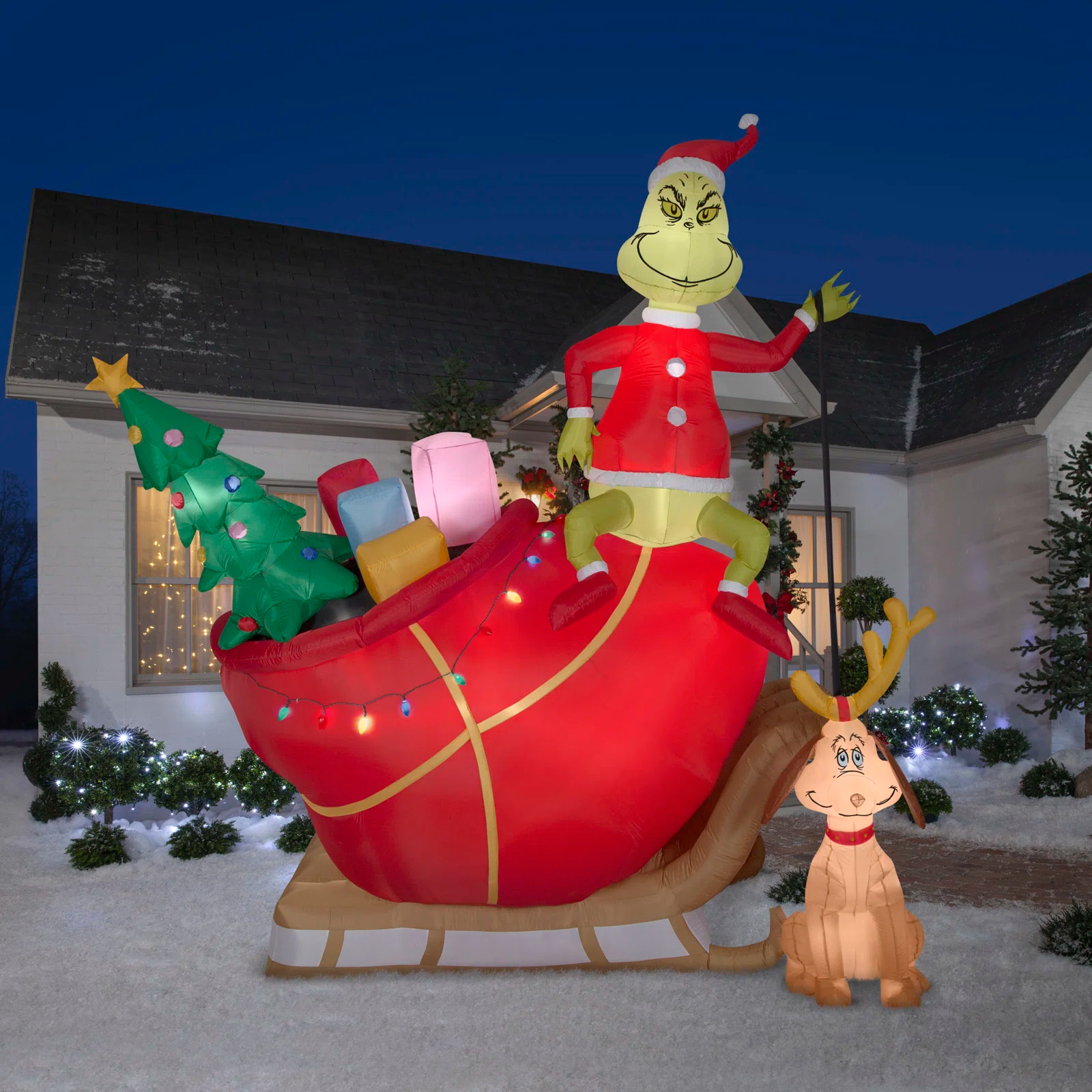 【Décor】Airblown Grinch and Max in Sleigh Colossal Scene Inflatable