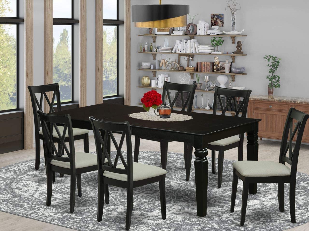EAST WEST FURNITURE 9Pc Dining Set Includes a Rectangle Dining Table with Butterfly Leaf and Eight Double X Back Microfiber Seat Kitchen Chairs, Black Finish