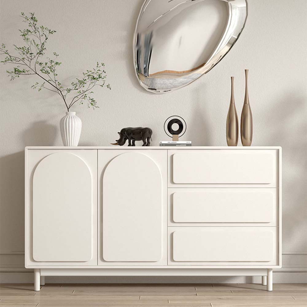 55.12" Modern Sideboard Buffet with Double Doors 3 Drawers, MDF Frame Solid Wood Legs, Assemble Needed, Cream White