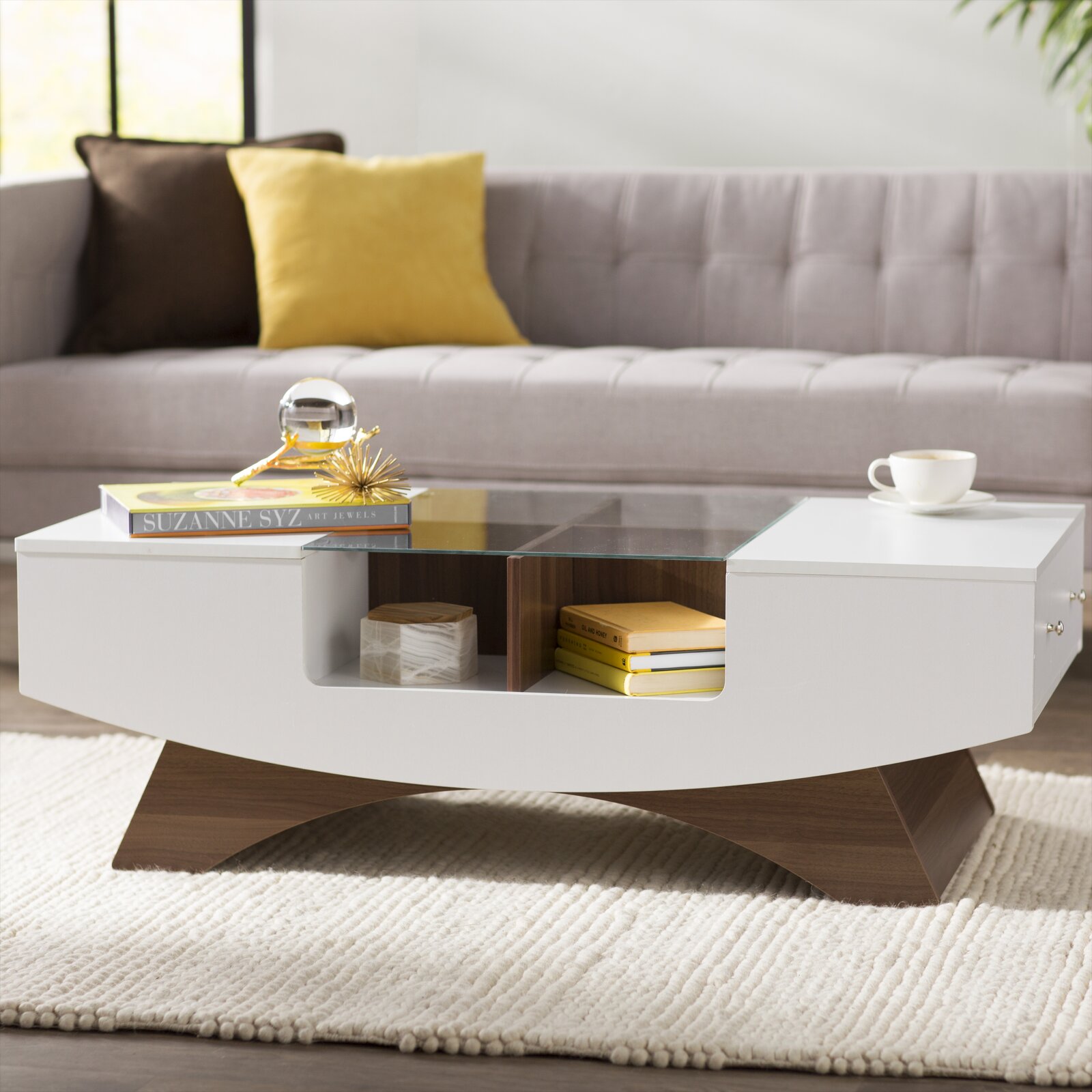【Furniture】Madilynn Trestle Coffee Table with Storage