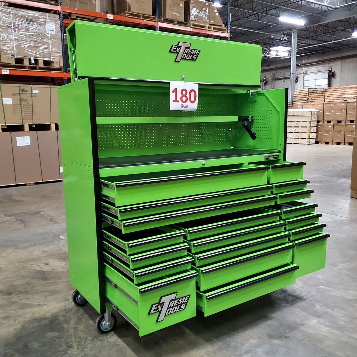 n- used toolboxShowroom Demo RTB 72 x 25 19 Drawers Roller Cabinet & Hutch Combo C Green-Blackn-