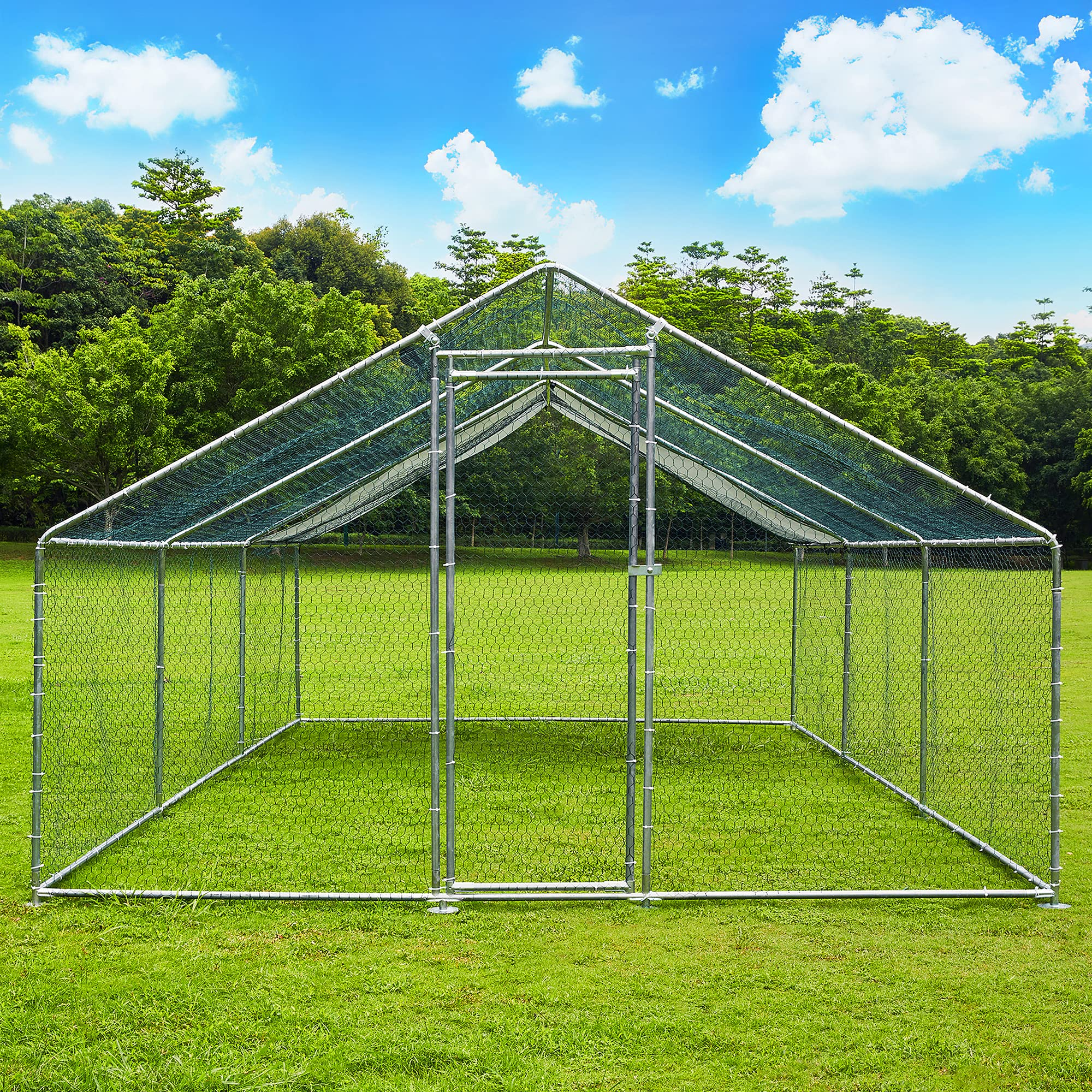 【Pet】Extra Large Metal Chicken Coop Walkin Poultry Cage Rabbits Habitat Cage(19.6'Lx9.8'Wx6.5'H)