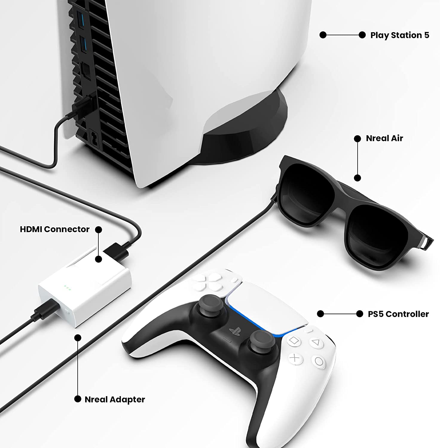Nreal Air AR Glasses with Nreal Adapter, Compatible with iPhone and Nintendo Switch, Connect to iPhone via Lightning to HDMI Adapter, Stream and Game, AR Glasses with 130" Micro-OLED Virtual Display