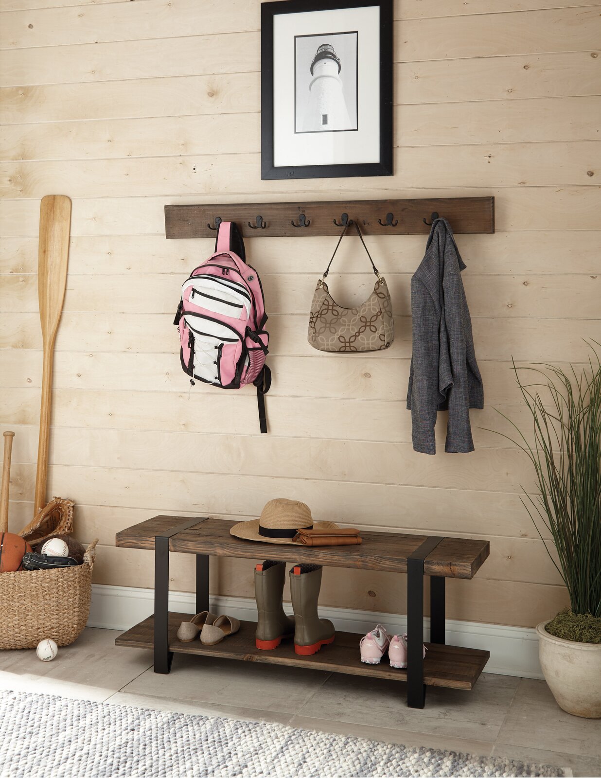 【Furniture】Alezzi 48'' Wide Birch Solid Wood Hall Tree with Bench