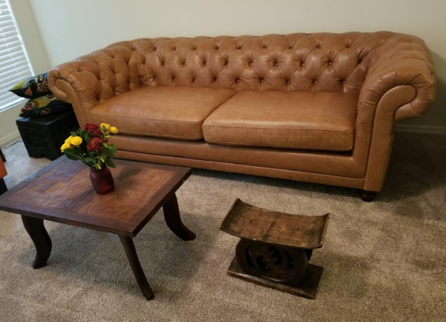 Tufted Leather Sofa, 92.9"W