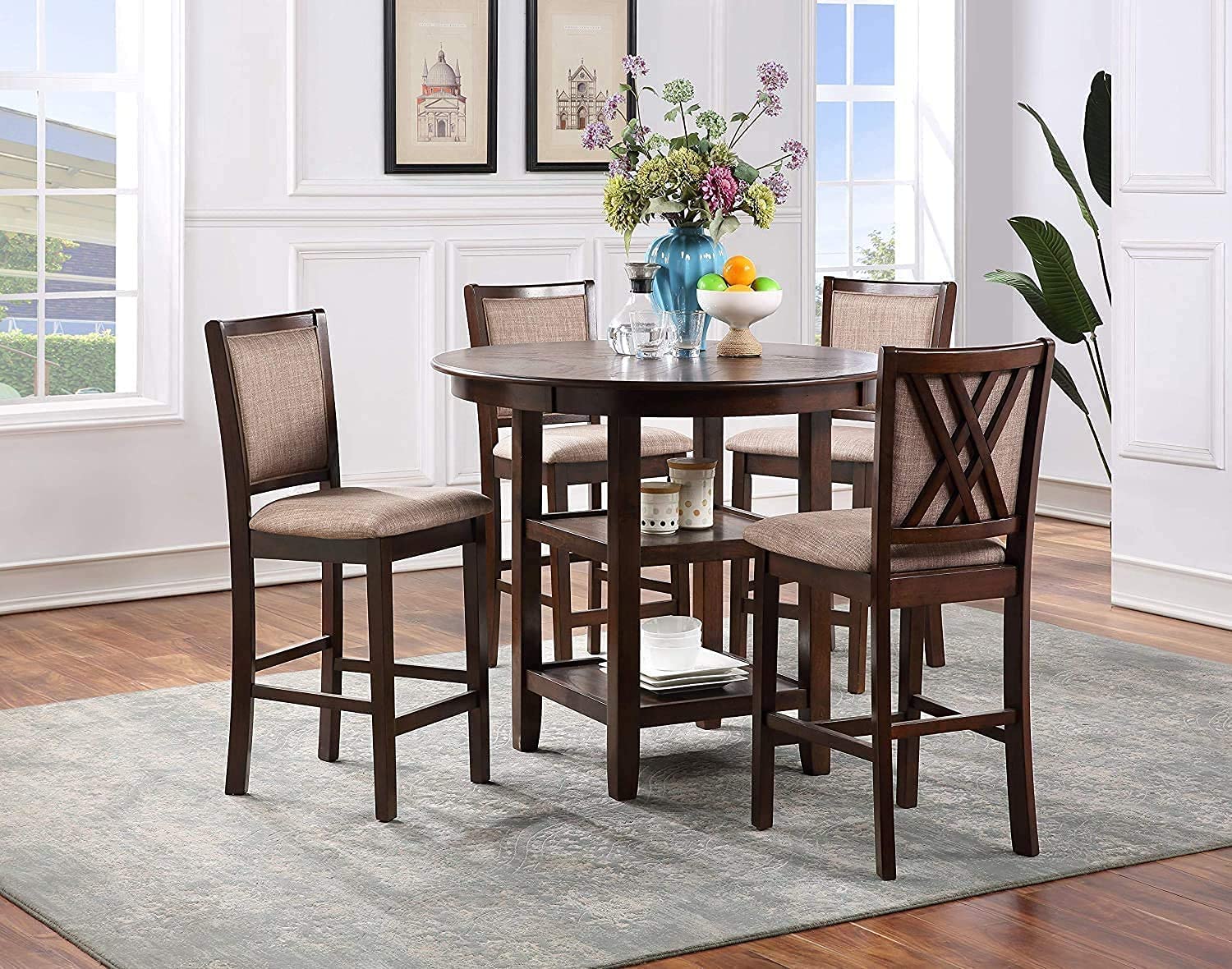 Classic Furniture Amy 5-Piece Counter Dining Table Set, Bisque