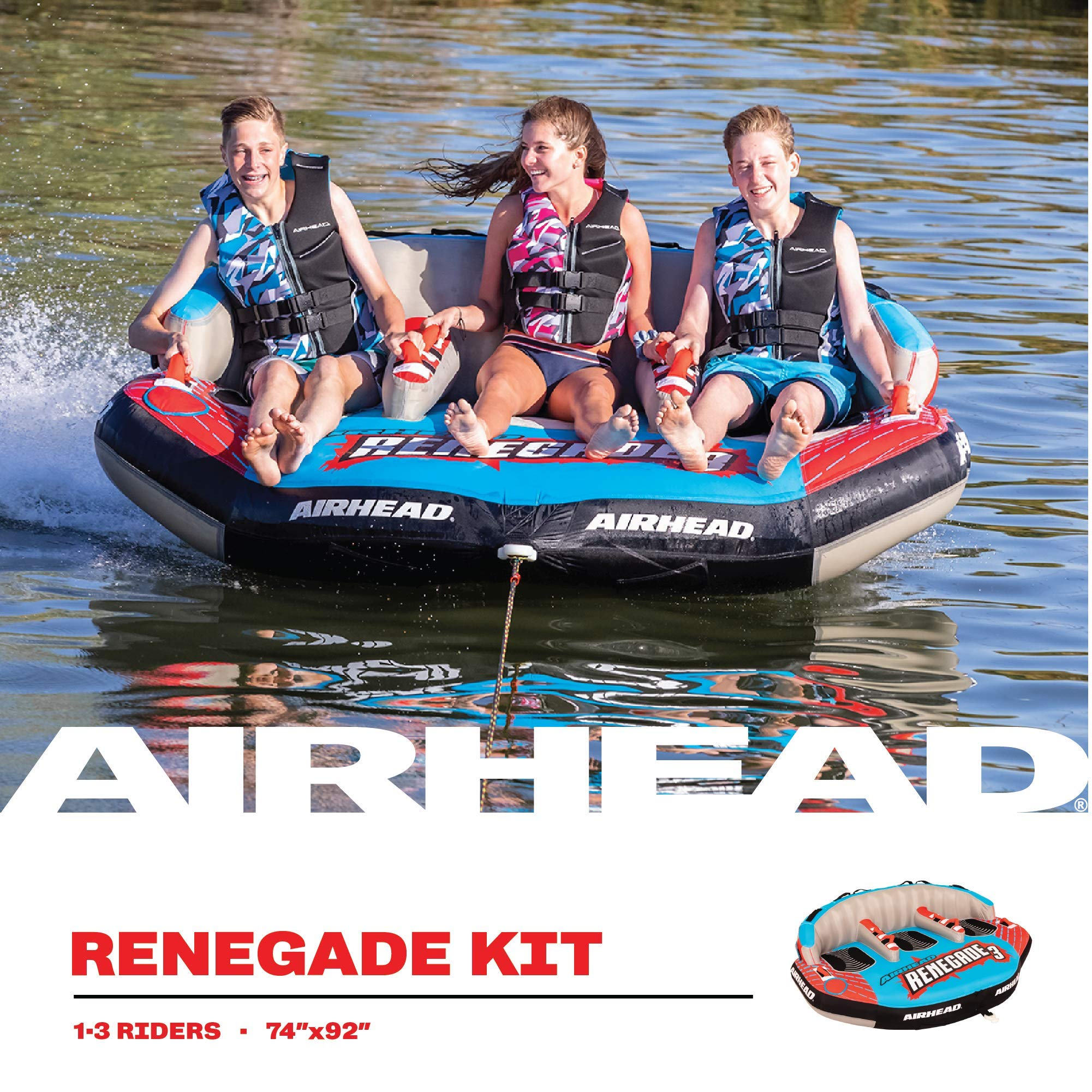 【Sports&Outdoors】3 Person Inflatable Towable Water Tube Seat Rider Boating Tubing Kit for Kids and Adults