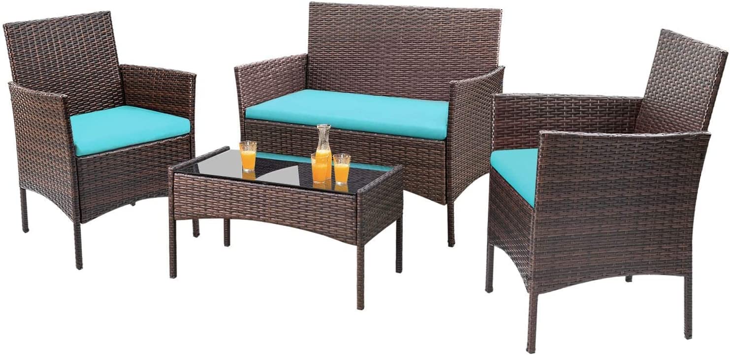 Homall 4 Pieces Patio Rattan Chair Wicker, Outdoor Indoor Use Backyard Porch Garden Poolside Balcony Furniture Sets
