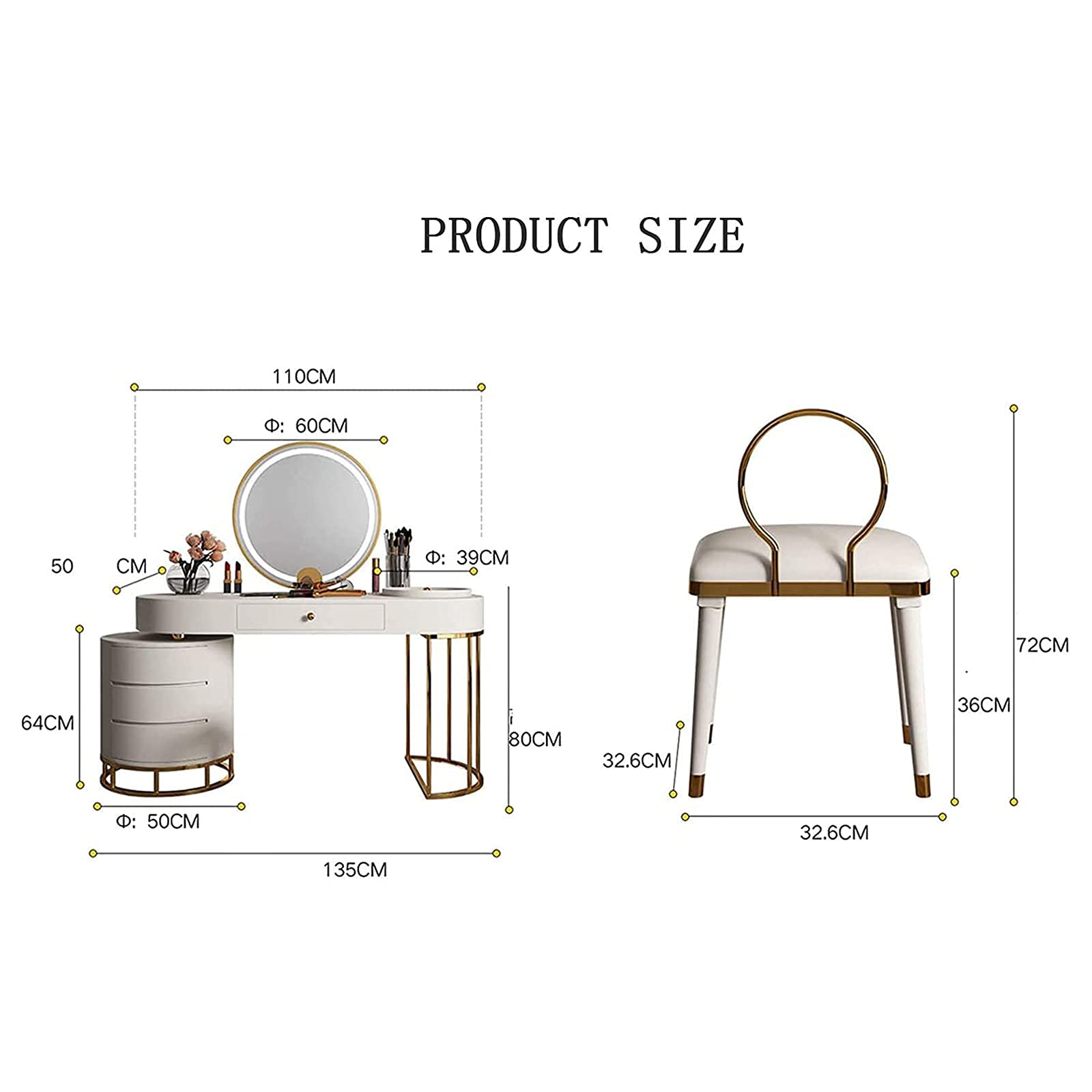 【Furniture】Dressing Table Set Vanity Desk Makeup Table with LED Lights Adjustable Brightness Mirror