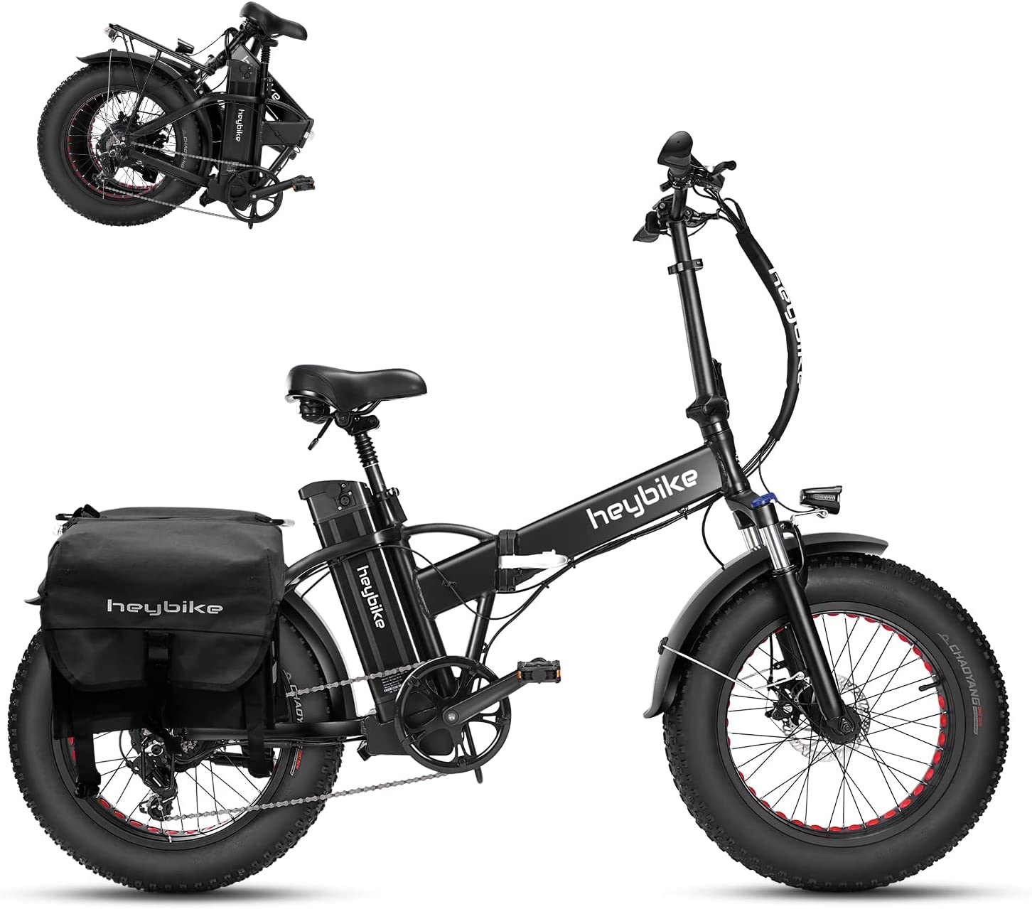 Heybike Mars Electric Bike Foldable 20" x 4.0 Fat Tire Electric Bicycle with 500W Motor, 48V 12.5AH Removable Battery and Dual Shock Absorber