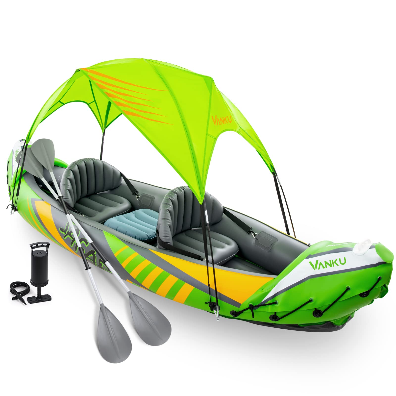 【Sports&Outdoors】Inflatable Kayak 2 Person with Sun Canopy, for Lake, Rivers, Streams
