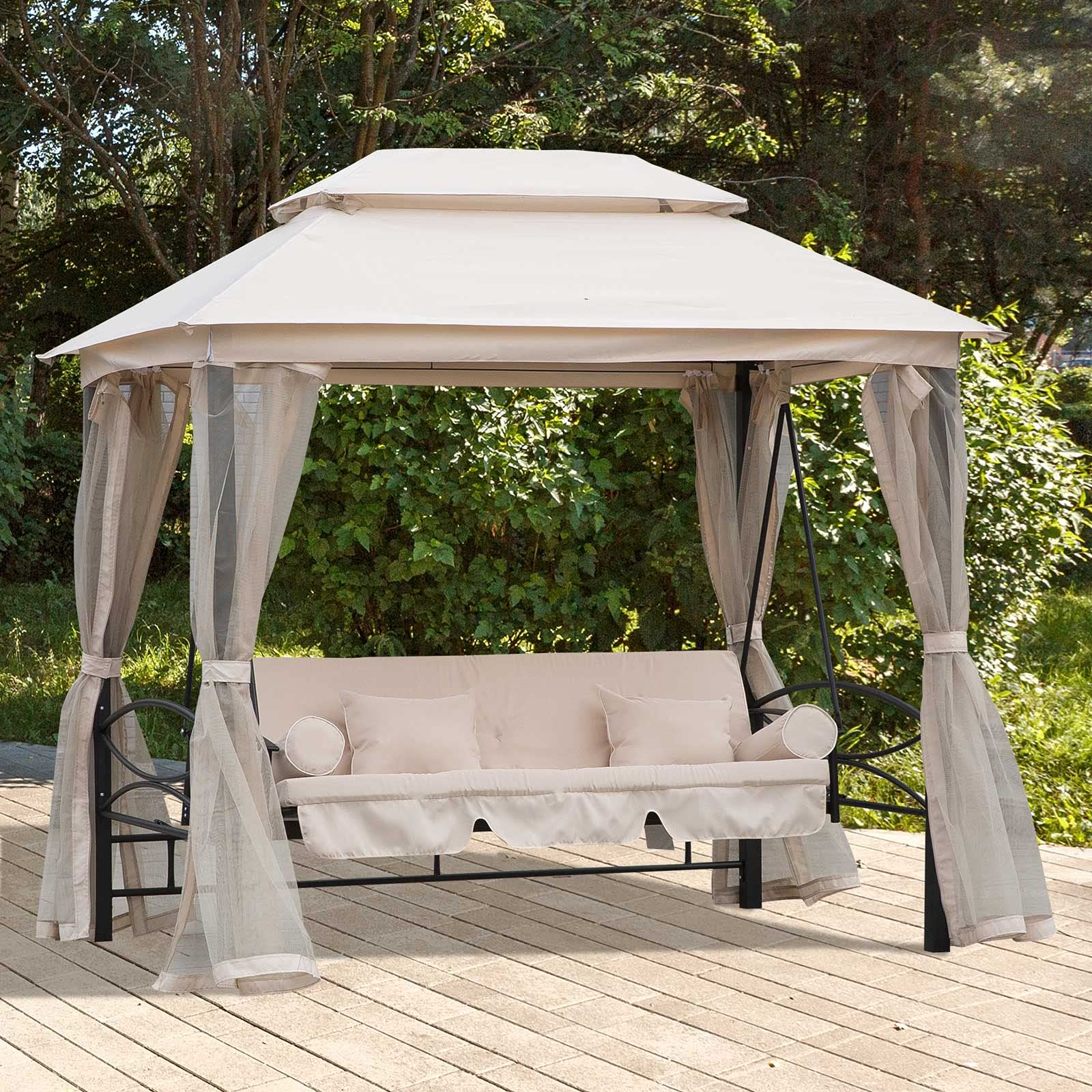【Gazebo】Gazebo Sofa Bed Swing Set Outdoor Terrace + Cushions