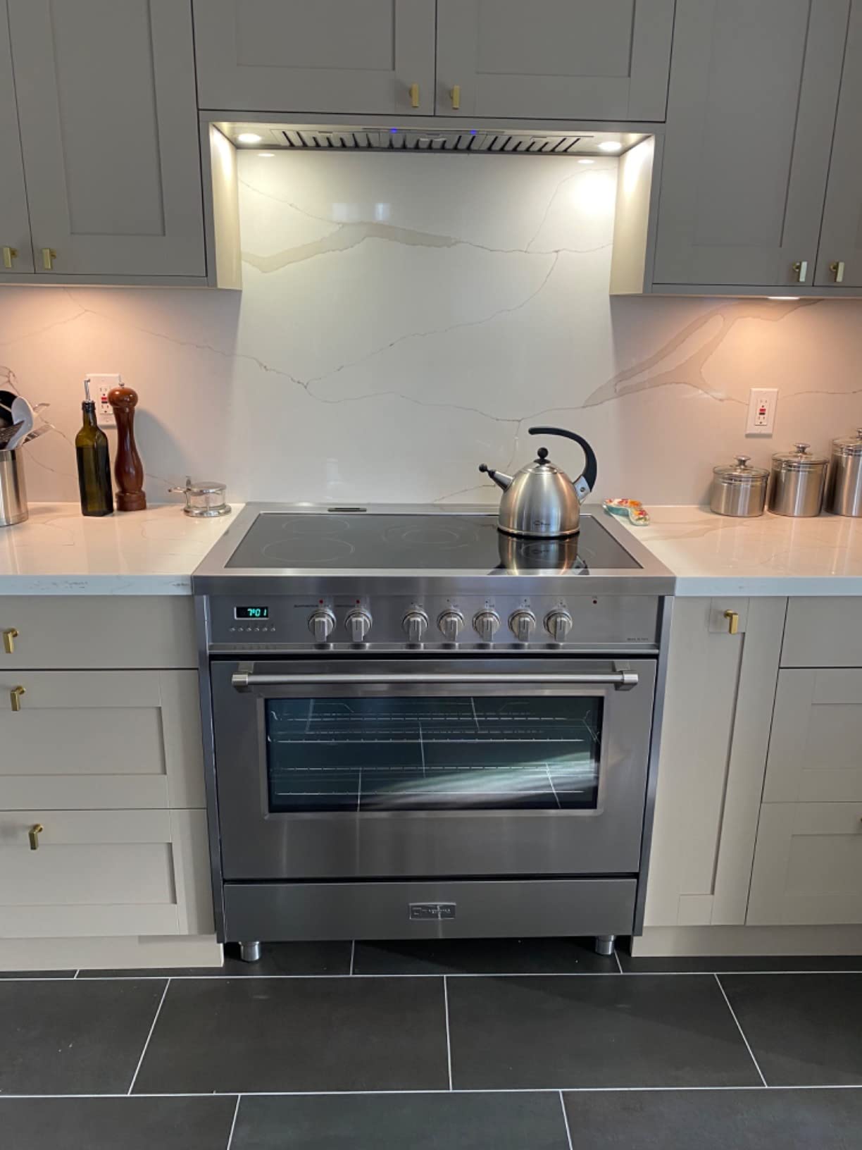 【Appliances】36 Inch 5.0 Cu Ft Electric Range Oven 5 Burners Dual Center Element Black Ceramic Cooktop Convection