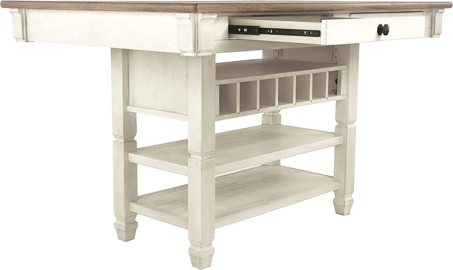 Signature Design by Ashley Bolanburg Farmhouse Counter Height Dining Room Table, White & Brown