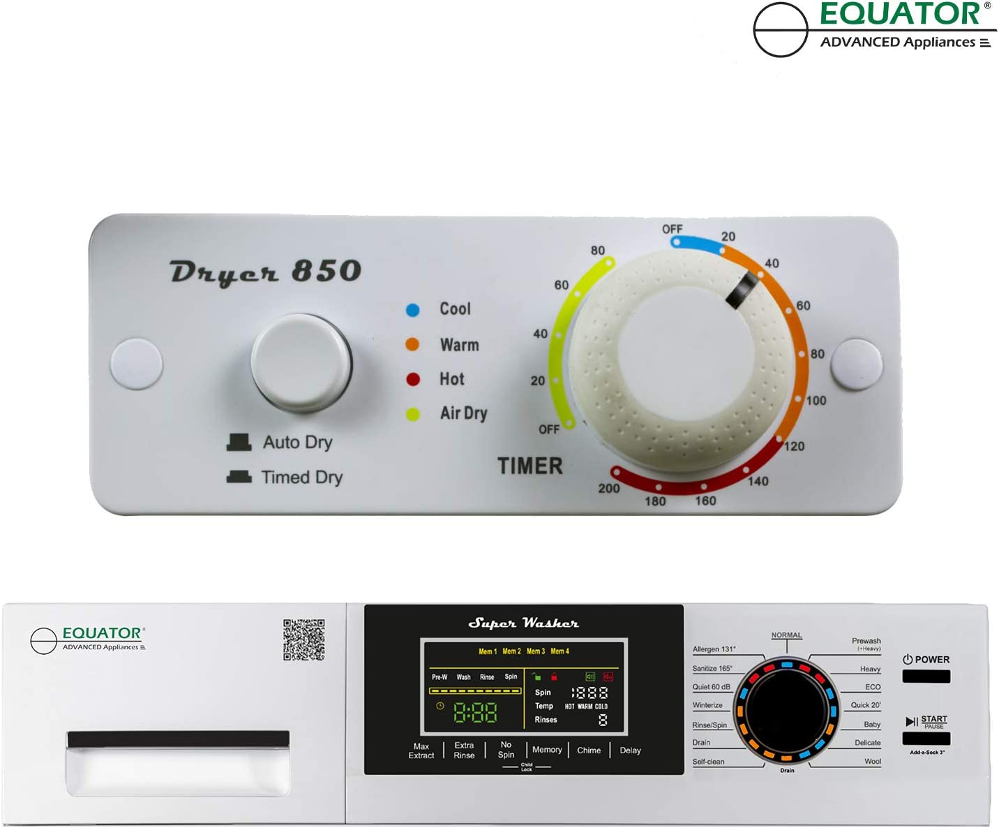 Equator 110V Laundry Centre 1.9 cf 1400 RPM Washer +Vented 3.5cf Auto/Time Dry