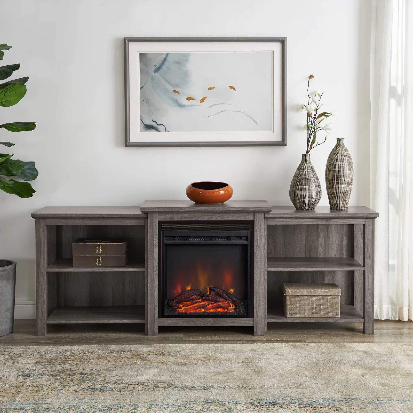 【Furniture】Woodbury TV Stand for TVs up to 78" with Fireplace Included