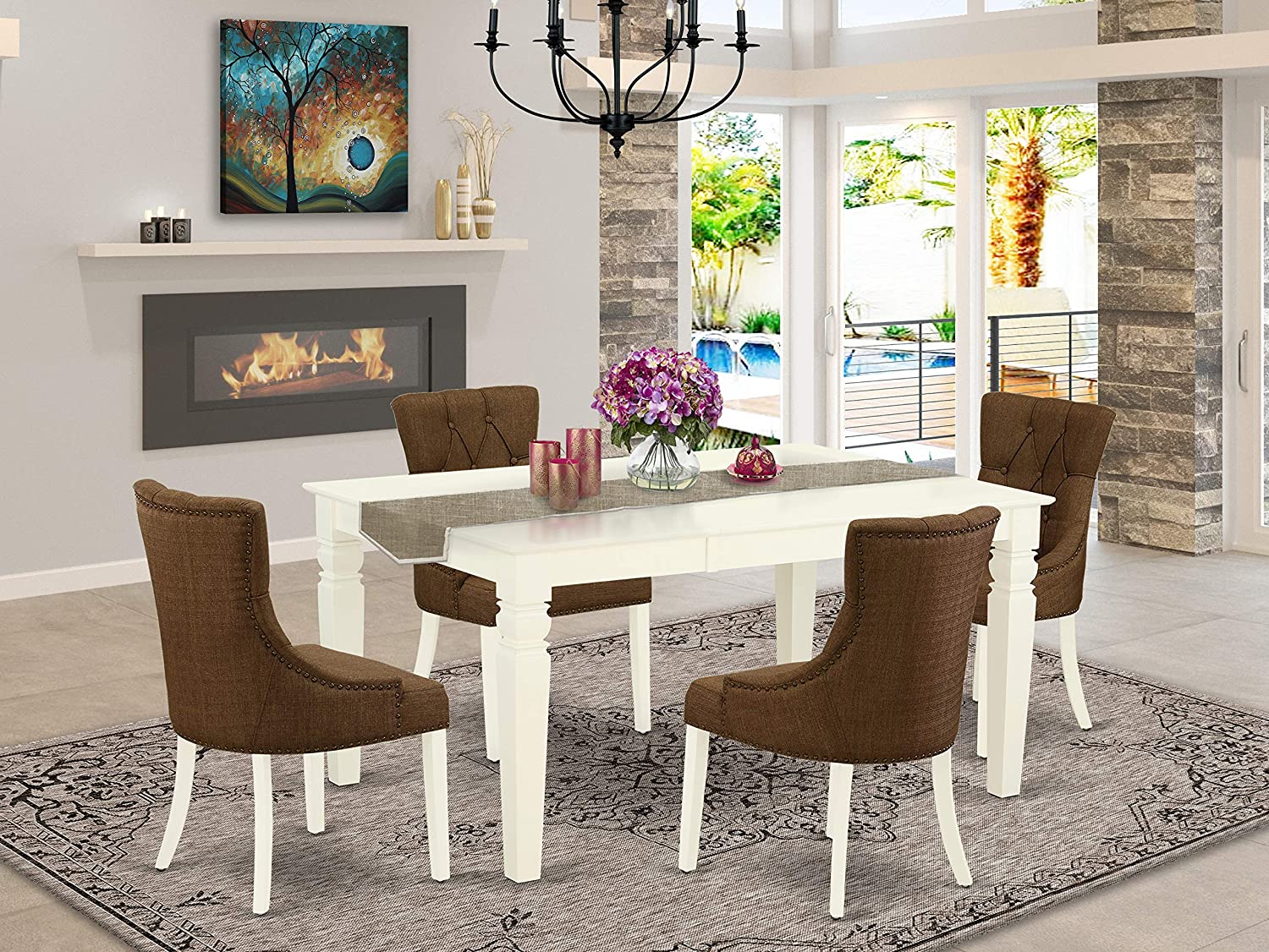 East West Furniture WEFR5-WHI-18 Dining Room Table Set, Linen White