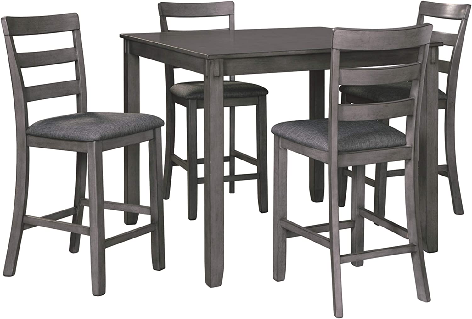 Signature Design by Ashley Bridson 5 Piece Counter Height Dining Room Set, Includes Table & 4 Bar Stools, Gray (Pack of 1)
