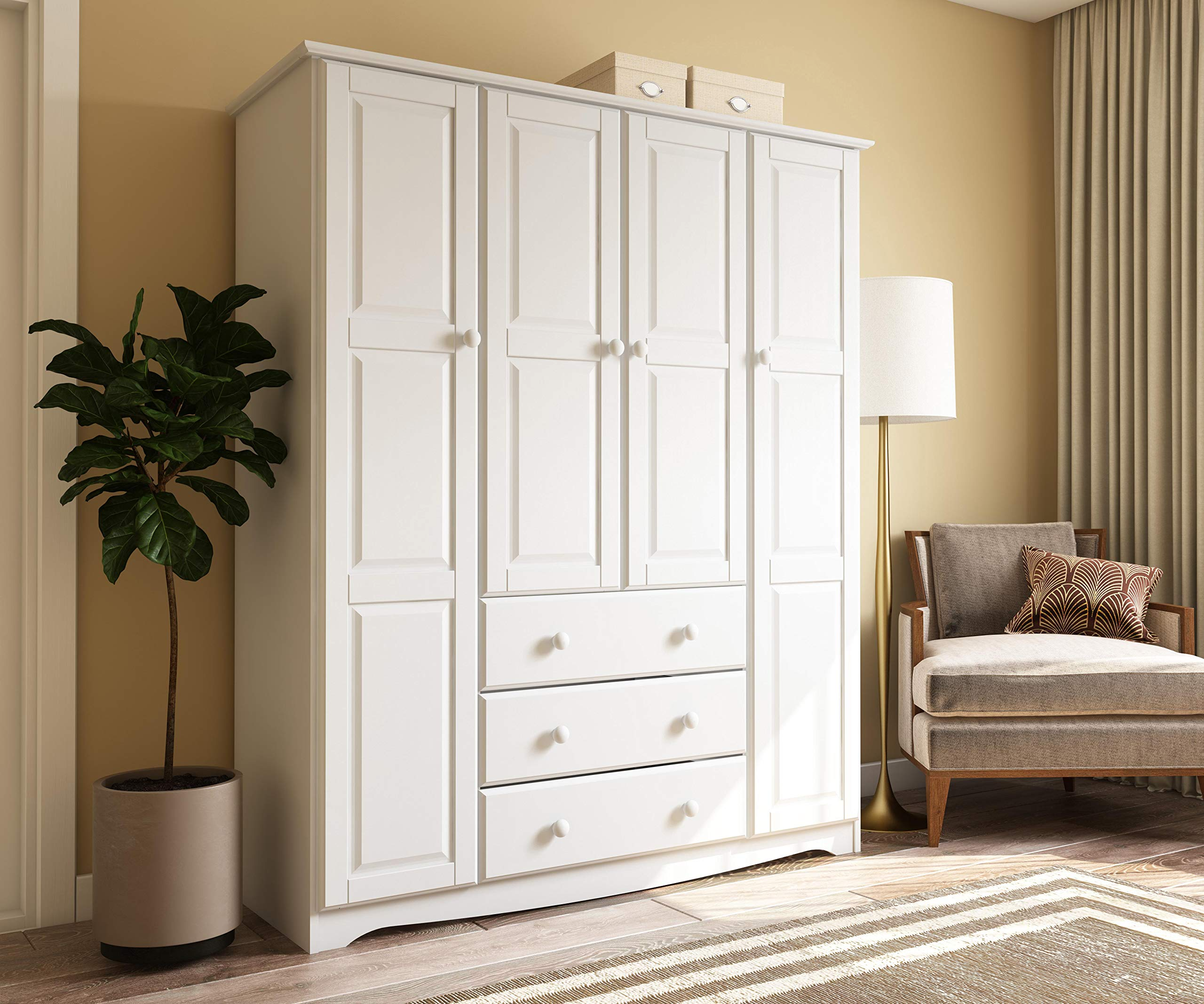 【Furniture】100% Solid Wood Family Wardrobe/Armoire/Closet, 60"x72"x21", 3 Clothing Rods Included