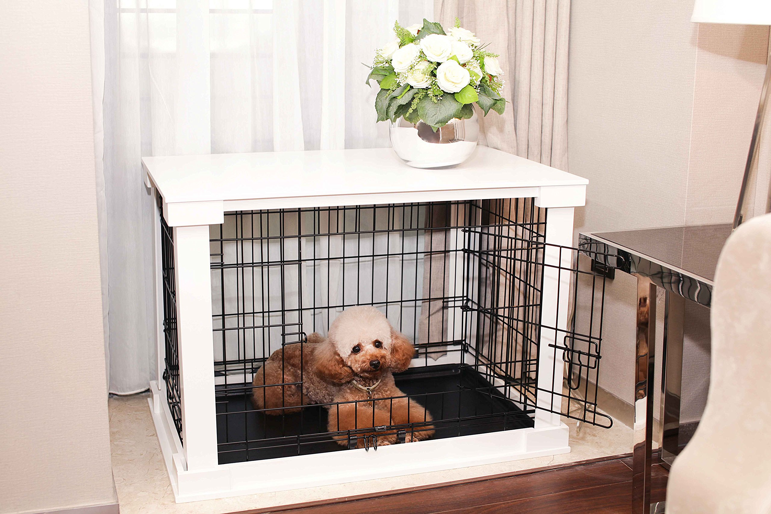 【Pet】White Dog Cage with Crate Cover, Dog Kennel