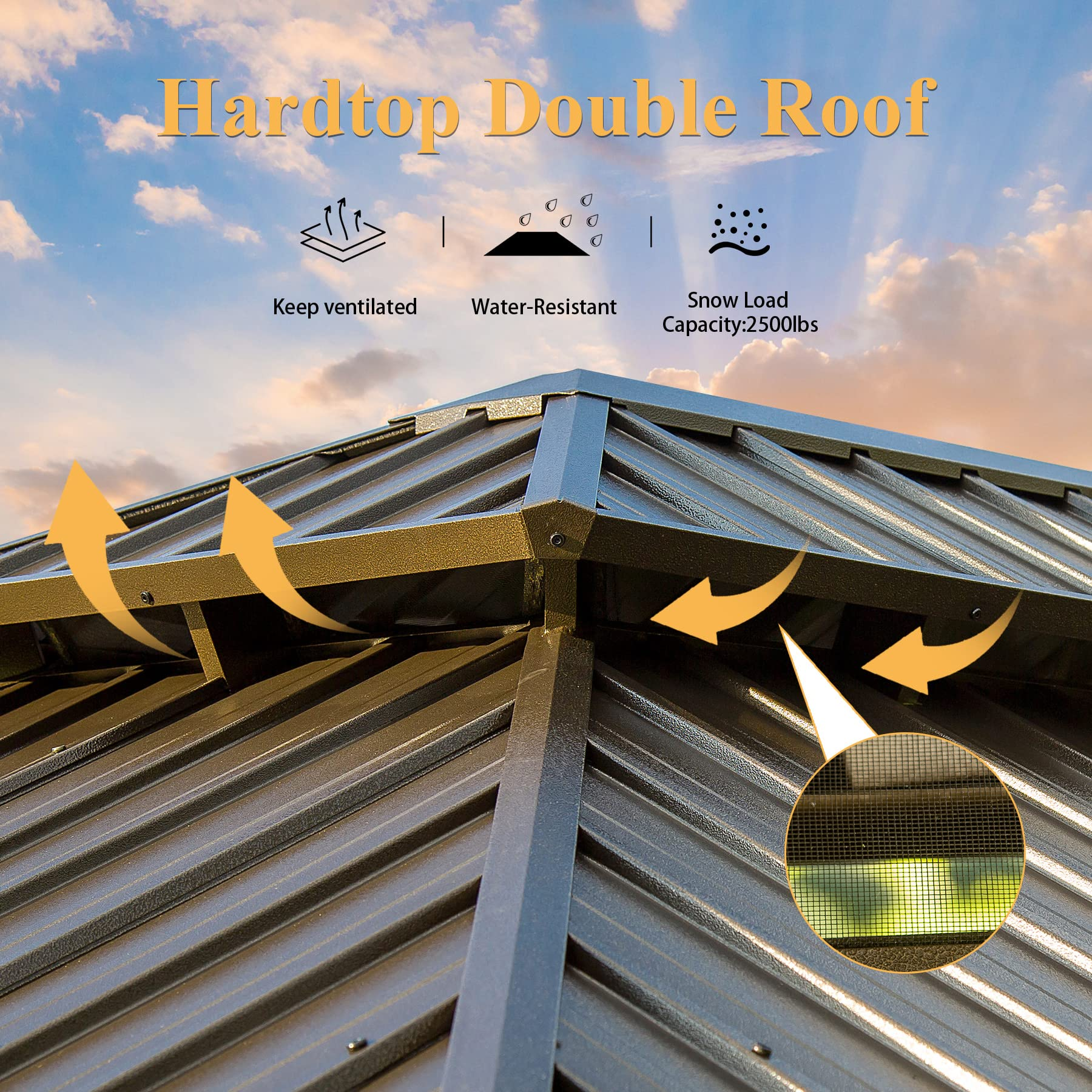 【Gazebo】【BS】10x12 Hardtop Gazebo Outdoor Aluminum Gazebos Grill with Galvanized Steel Double Canopy