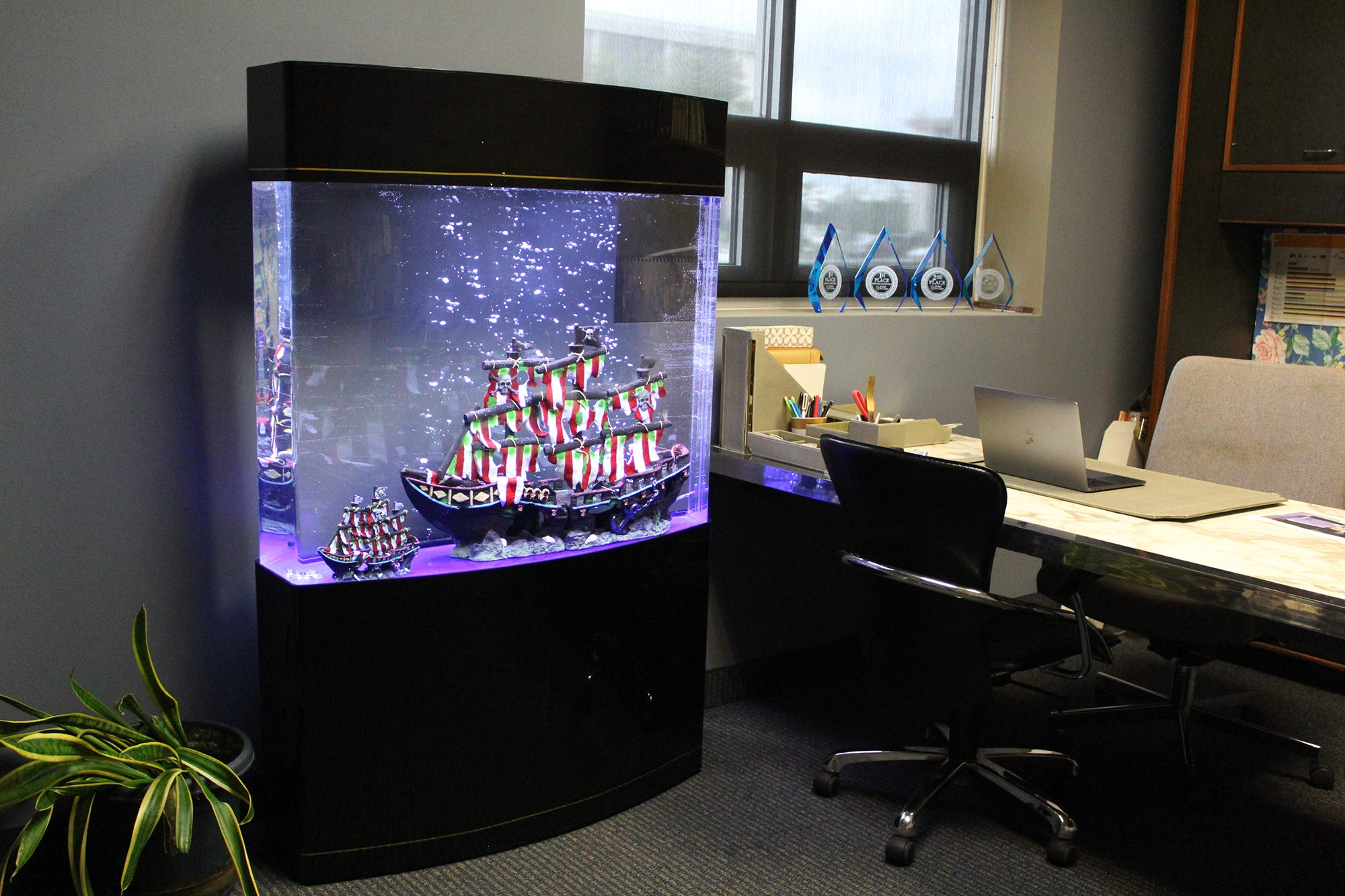 【Pet】Water World Luxury Large Bow Front Acrylic Aquarium with Built-in Stand & Storage Top - 360° View