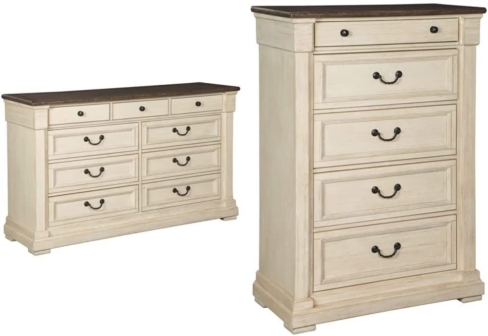 Signature Design by Ashley Bolanburg Farmhouse 9 Drawer Dresser with Dovetail Construction, Antique White, Weathered Gray