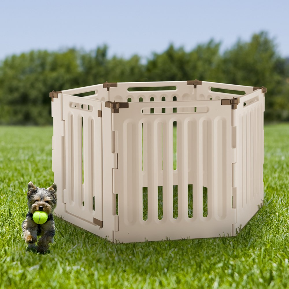 【Pet】Convertible Indoor/Outdoor Pet Playpen, Large, Soft Tan/Mocha