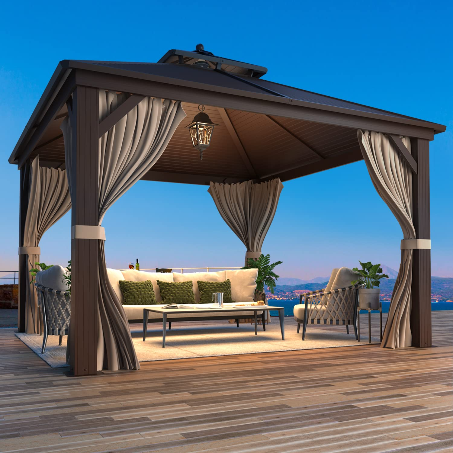 【Gazebo】Hardtop Gazebo Galvanized Steel Outdoor Gazebo Canopy Double Roof Pergolas Aluminum Frame