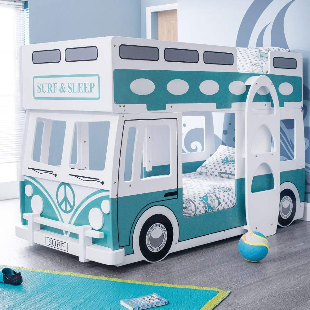 【Furniture】Wooden Kids Theme Bunk, Campervan Bunk Bed - 3ft Single with 2 Pocket Sprung Mattresses