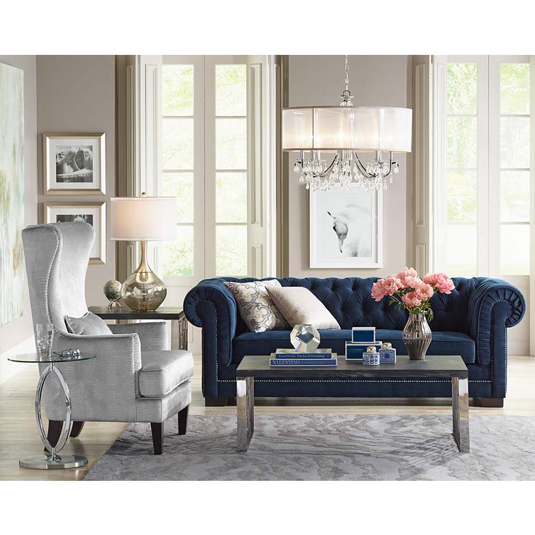 Christine 86 1/4" Wide Ink Blue Velvet Tufted Sofa