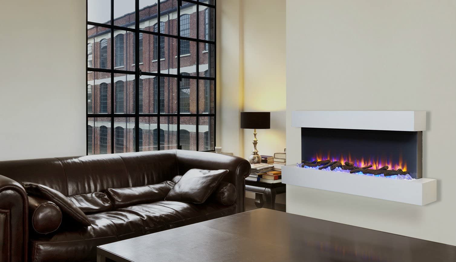 【Home Improvement】Endeavour Fires Runswick Wall Mounted Electric Fireplace with an Off White Mantel & Plinth
