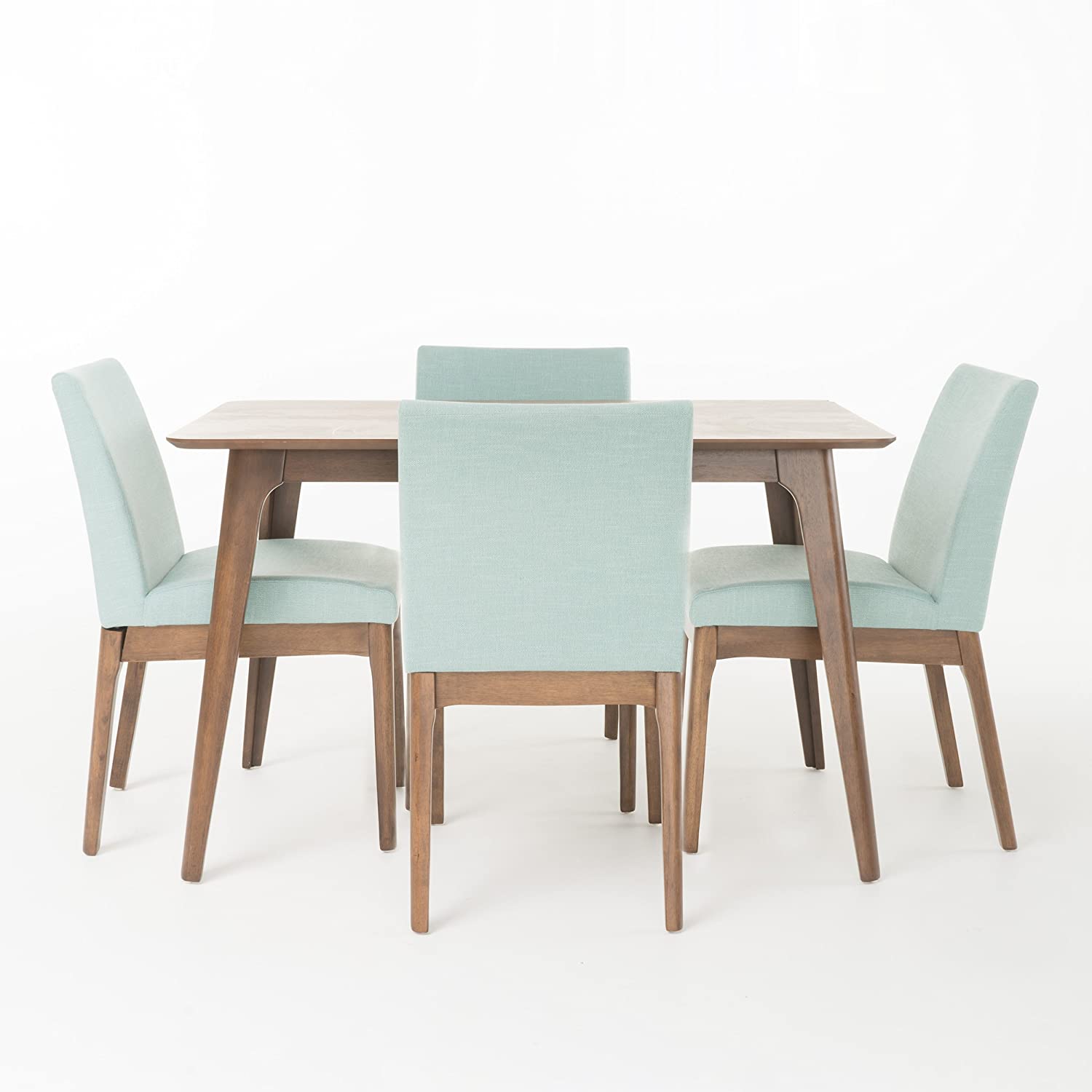 Christopher Knight Home Kwame 50" Rectangular Dining Set, 5-Pcs Set, Natural Walnut / Mint
