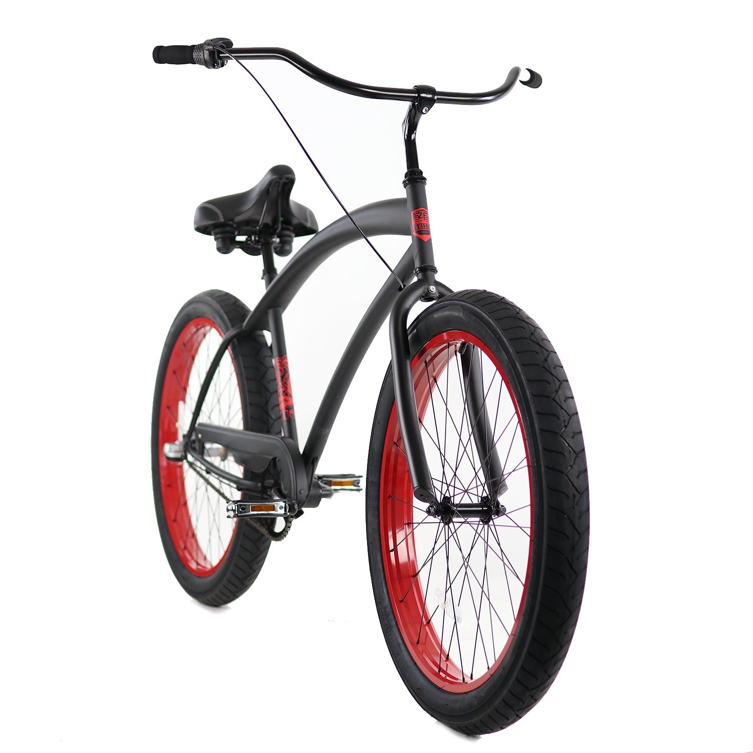 ZF Bikes 26" Cobra Beach Cruiser 3 Speed Bike, Black Red