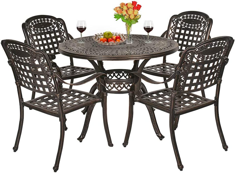 7 Piece Patio Dining Set, 6 Swivel Outdoor Dining Chairs with Cushion and 1 Rectangle Patio Dining Table, Outdoor Metal Furniture Set for Poolside, Backyard, Garden (Red Cushions)